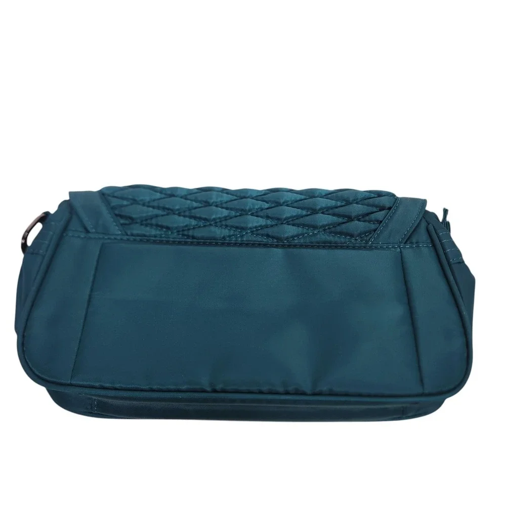 LUG Allegro Clutch Bag Womens Small Teal Green Quilted Turn Lock Purse